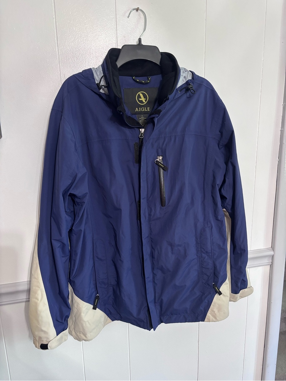 Aigle Men's Navy and Cream Tech Rain Jacket